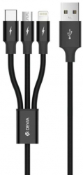Cablu de date Devia Kintone Series 3 In 1 Tube USB la Lightning MicroUSB si Type-c 1.2m Black 