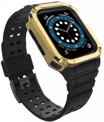 Husa si curea Armored Strap Band compatibila cu Apple Watch 4/5/6/7/8/SE 38/40/41mm Black/Gold 
