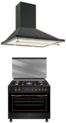 Pachet Rustic Studio Casa Aragaz Modena 90 cm 5 arzatoare gaz + Hota Tosca Turbo 90 Cm 3 viteze 1 motor Negru 