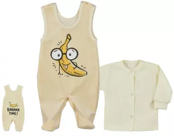 Compleu 2 piese salopeta si bluza pentru copii Banana Time 08-741 Galben 