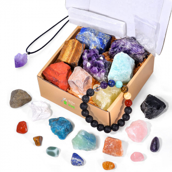Set cutie premium 25 cristale semipretioase vindecatoare GlowforHome meditat Selenit Ametist Cuart Lapis Citrin Aventurin Obsidian