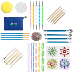 Set trusa instrumente de pictura in puncte GlowforHome pentru Mandala decoratiuni pietre unghii artizanat 38 piese tava burete 