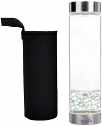 Sticla reutilizabila cu cristale naturale active de purificare si energizare GlowforHome capac rezistent la scurgeri Husa Quartz Alb