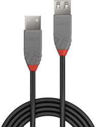 Cablu periferice LINDY Anthra USB 2.0 Male tip A - USB 2.0 Female tip A 2m negru-gri 