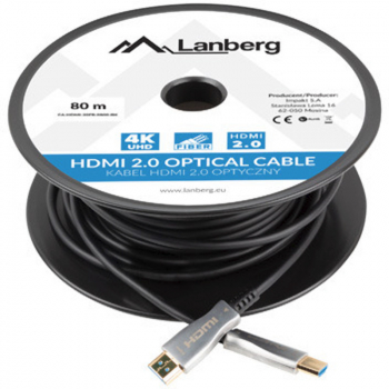 Cablu video Lanberg HDMI Male - HDMI Male v2.0 80m negru-argintiu 