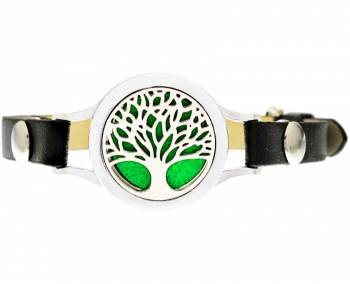 Bratara cu aromaterapie Neo TM WJ305 Tree of Life web leaves eco-friendly aliaj de zinc si piele ecologica 