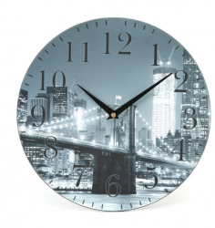 Ceas de perete decorativ din lemn model Night City - dimensiuni 30x3.5 cm culoare Negru 