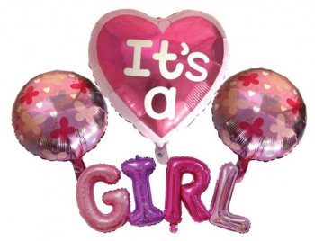 Ghirlanda Evolium cu set de 4 baloane Its a GIRL Rosu-roz 