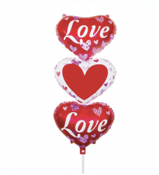 Set 3 baloane rosii in forma de inima cu inscriptia Love 