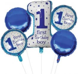 Ghirlanda Evolium cu set de 5 baloane 1st Birthday pentru baietel Albastru-alb 