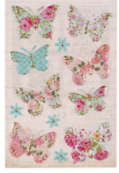 Set autocolante de perete Evolium cu 8 fluturi si 4 floricele vintage Roz 