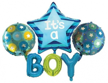 Set de baloane Evolium Its a boy cu o ghirlanda si 4 baloane Albastru 