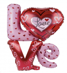 Set baloane Love in forma iconica LOVE disponibil in nuante de rosu si roz 