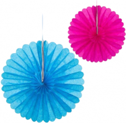 Set de 2 rozete evantai decorative suspendabile confectionate din hartie cu diametre de 1 x 30 cm si 1 x 40 Evolium Albastru-Fucsia 