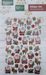 Set de 57 de stickere decorative in alb cu Mos Craciun si saniute 