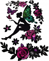 Sticker de perete Evolium cu motiv Farmecul Naturii Design cu Zana Fluturi si Flori Marime 30 x 20 cm Multicolor 