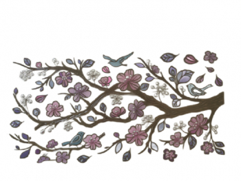 Sticker de perete Evolium cu Peisaj cu creanga de cires si pasari 60 x 32 cm Multicolor 