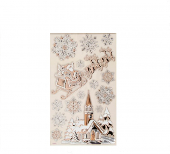 Sticker Decorativ Festiv cu Mos Craciun Fulgi de Nea si Castel 48 x 24 cm Glamour Gold