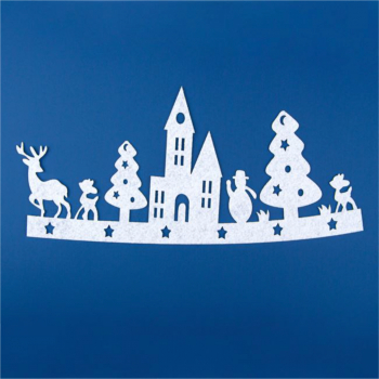 Sticker decorativ pe tema de Craciun infatisand un peisaj de zapada dimensiuni 34 x 16 cm White Christmas 