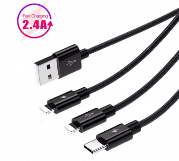 Cablu telefon 3 in 1 cu diferite capete de incarcare 1.2m-3A Negru 