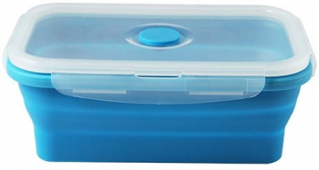Caserola albastru de silicon pliabila dreptunghiulara cu capac 18 5 x 12 x 6 6 cm 800 ml 