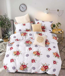 Lenjerie de pat matrimonial cu husa elastic pat si fata perna patrata Arleta bumbac ranforce gramaj tesatura 120 g/mp multicolor 