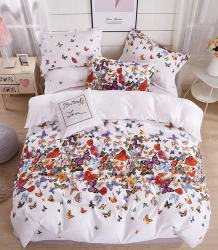 Lenjerie de pat matrimonial cu husa elastic pat si fata perna patrata Mariposas bumbac ranforce gramaj tesatura 120 g/mp multicolor 