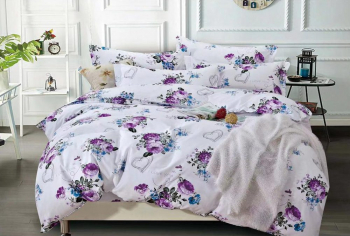Lenjerie de pat matrimonial cu husa elastic pat si fata perna patrata Maris bumbac ranforce gramaj tesatura 120 g/mp multicolor 