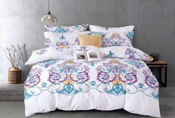 Lenjerie de pat matrimonial cu husa elastic pat si fata perna dreptunghiulara Sanela bumbac ranforce 120 g/mp multicolor 
