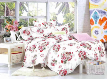 Lenjerie de pat matrimonial cu husa elastic pat si fata perna dreptunghiulara Yesenia bumbac ranforce 120 g/mp multicolor 