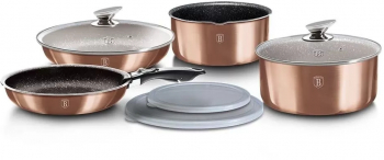 Set oale cratite si tigai marmorate 9 piese din aluminiu forjat Metallic Edition Rose Gold Cupru Berlinger Haus BH 6147 