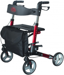 Rolator ortopedic pliabil cu 4 roti si geanta - Rosu 