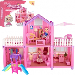 Casuta Vila pentru papusi 105 piese camere mobilate doua terase cu mobilier pentru terasa realizate din plastic varsta 3+ 43 x 16 x 34 cm