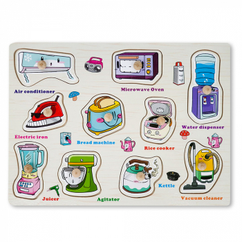 Puzzle incastru cu butoni obiecte casnice 