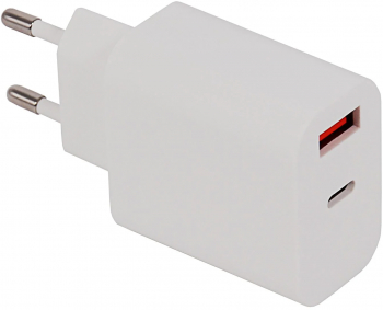 Incarcator retea priza cu doua iesiri combatibilitate extinsa 1x USB A si un port PD 1x Type-C Alb