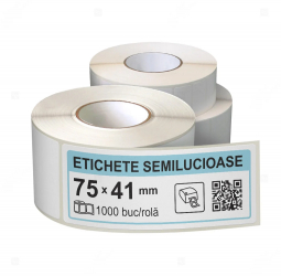 Rola etichete autoadezive semilucioase 75x41 mm adeziv permanent 1000 etichete rola 