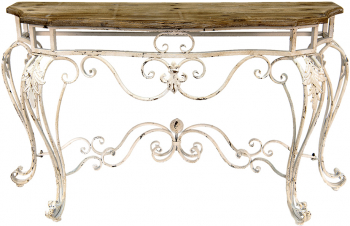 Consola lemn maro fier alb antichizat 138x39x77 cm 