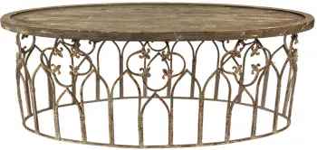 Masuta cafea fier bej antichizat lemn maro 141x70x52 cm 