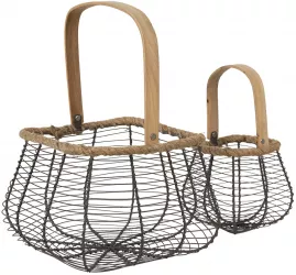 Set 2 cosuri depozitare fier lemn maro 23x16x16 cm 13x10x12 cm 