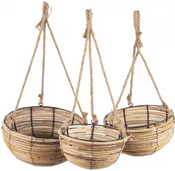 Set 3 ghivece flori rattan maro 28x15 cm 24x14 cm 20x11 cm 