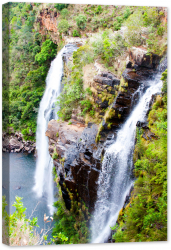Tablou canvas luminescent luminos in intuneric GlowforHome Dualv-View rama lemn fosforescent Cascada in Africa de Sud 120 cm x 80 cm 