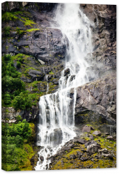Tablou canvas luminescent luminos in intuneric GlowforHome Dualv-View rama lemn fosforescent Cascada Norvegiei 60 cm x 40 cm 
