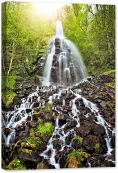 Tablou canvas luminescent luminos in intuneric GlowforHome Dualv-View rama lemn fosforescent Cascada Trusetal 90 cm x 60 cm 