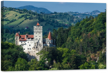 Tablou canvas luminescent luminos in intuneric GlowforHome Dualv-View rama lemn fosforescent Castelul Bran 60 cm x 40 cm 