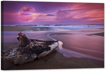Tablou canvas luminescent luminos in intuneric GlowforHome Dualv-View rama lemn fosforescent Cer purpuriu peste mare 60 cm x 40 cm 