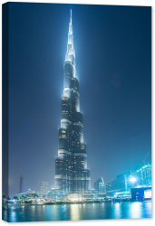 Tablou canvas luminescent luminos in intuneric GlowforHome Dualv-View rama lemn fosforescent Dubai Burj Khalifa 90 cm x 60 cm 