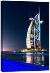 Tablou canvas luminescent luminos in intuneric GlowforHome Dualv-View rama lemn fosforescent Hotel Burj Al Arab 90 cm x 60 cm 