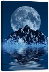 Tablou canvas luminescent luminos in intuneric GlowforHome Dualv-View rama lemn fosforescent Muntele Cu Luna 90 cm x 60 cm 