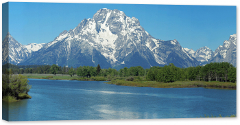 Tablou canvas luminescent luminos in intuneric GlowforHome Dualv-View rama lemn fosforescent Panorama muntii Teton Wyoming SUA 80 cm 