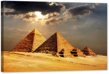 Tablou canvas luminescent luminos in intuneric GlowforHome Dualv-View rama lemn fosforescent Piramidele din Giza Cairo Egipt 60 cm x 